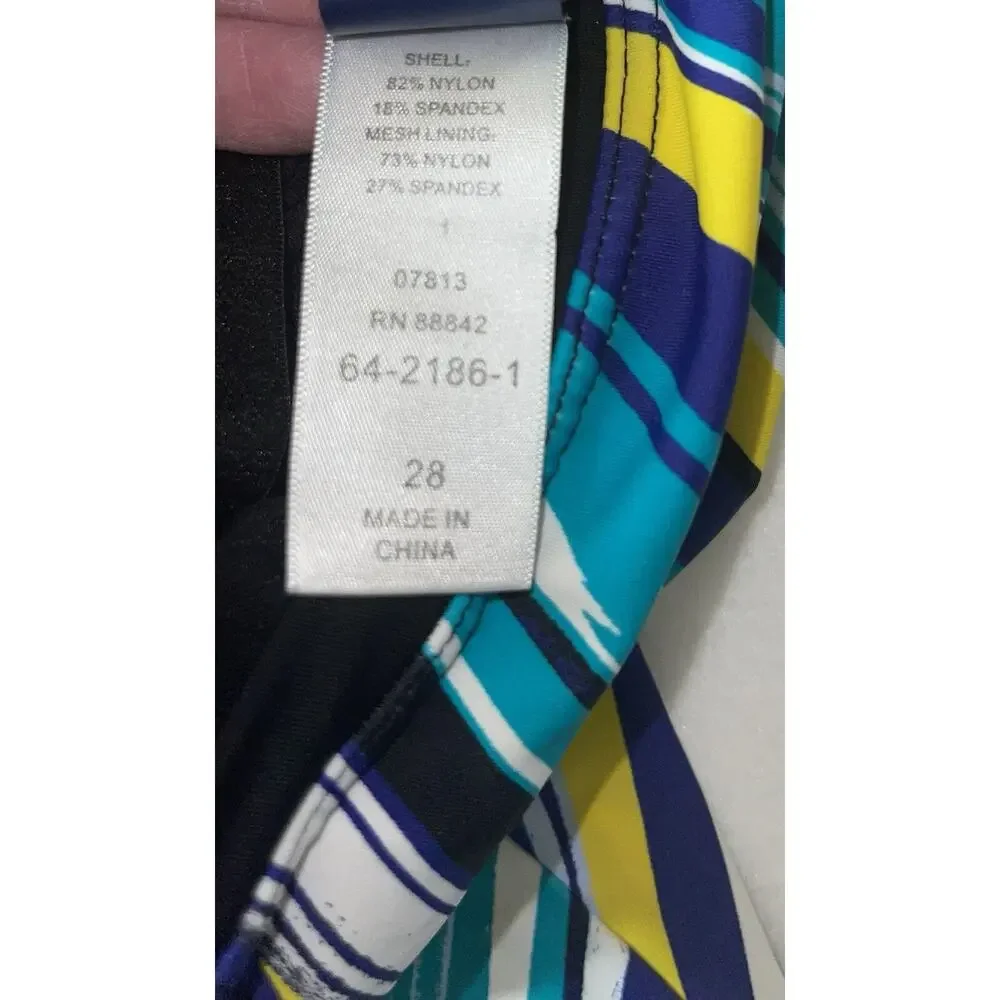 SWIMSUITS FOR‎ ALL Womens Swimsuit 28 Built in Bra One Piece Blue Yellow Stripe